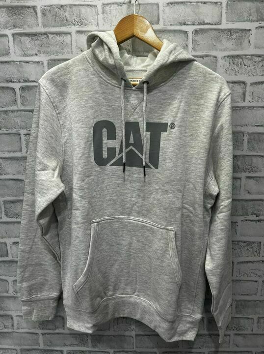 Cat Workwear - Foundation Hooded Sweatshirt - Light Heather Grey / Limestone